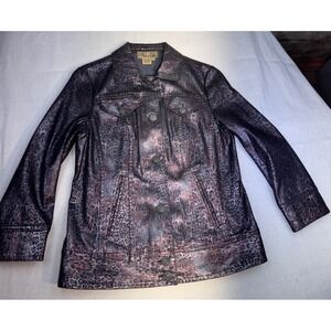 Peck & Peck Weekend Metallic Animal Print Denim Jacket Iridescent Women's Size 4